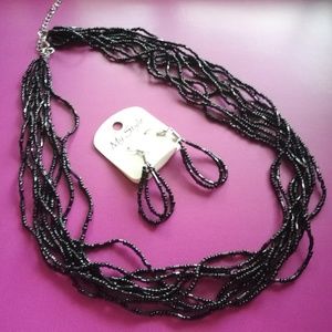 Black Beaded Necklace and Ear Ring Set